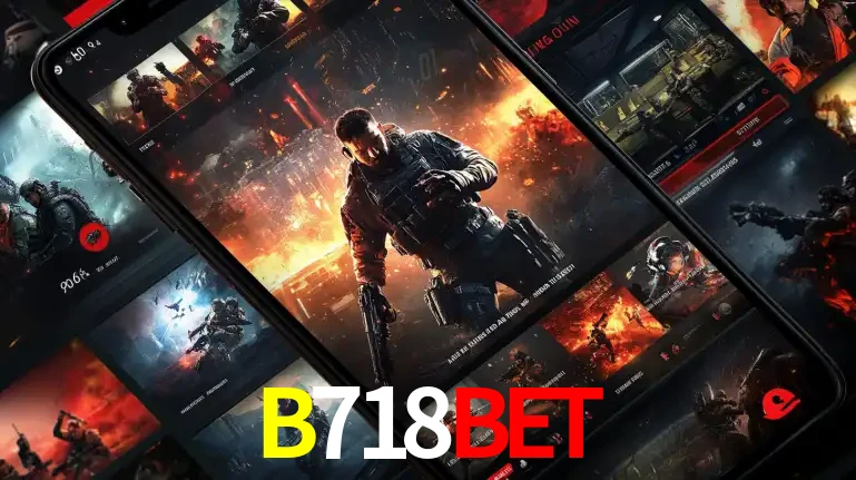 Tela de um celular exibindo uma galeria de jogos de tiro com temática militar, mostrando a variedade de e-sports disponíveis para apostas na plataforma de entretenimento B718BET.